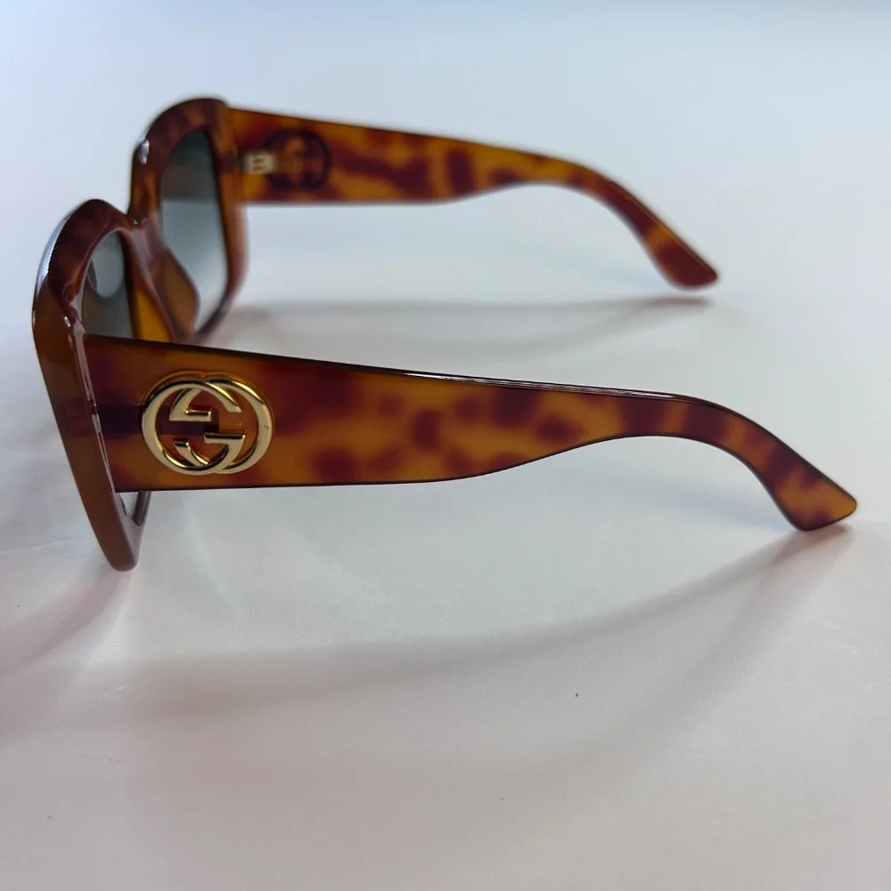 GUCCI Oversized Square Blonde Havana Green Classic Sunglasses GG0141S 3814 - Picture 7 of 16